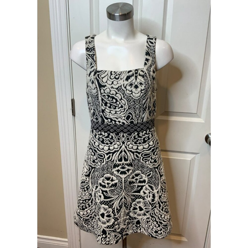 Ett Twa Anthropologie White Blue Floral Jacquard Sleeveless Mini Dress, Size S